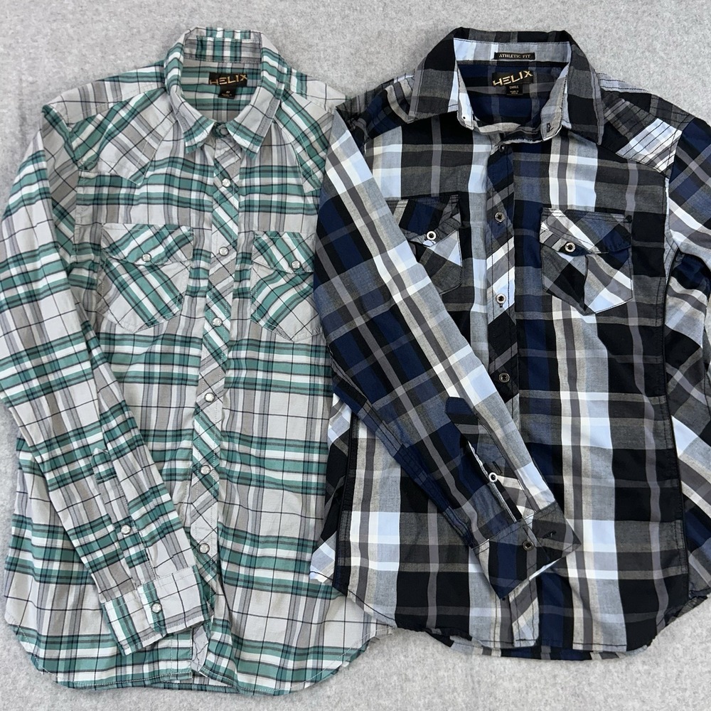 Helix Plaid Pearl Snap Shirts Vintage Lot Of 2 Small Athletic Fit Y2K